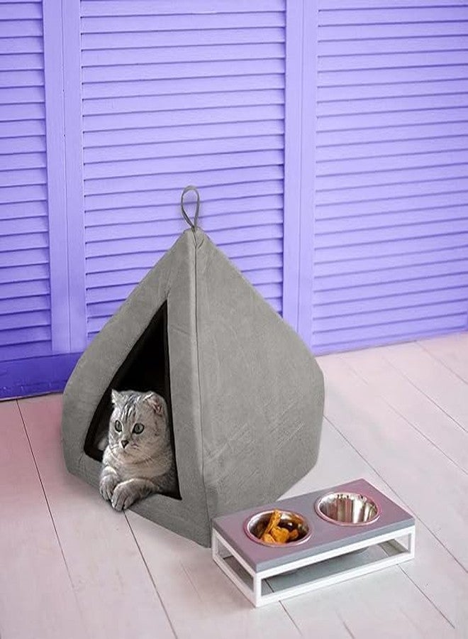 Blessing Pet Supply Premium Soft Velvet Pet Hut House | for Cats, Kittens and Small Dogs | with Reversible Cushion | Washable Cozy and Comfortable | Small | 40 x 40 x 40 cm (Cat Brown, Large) - Image 2
